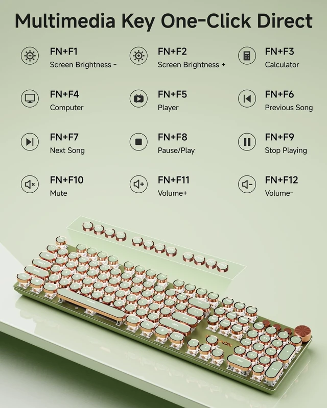 Alt view image 14 of 14 - EWEADN Typewriter Style Mechanical Keyboard, Wired Typewriter Keyboards,104 Keys Backlit LED Metal Keyboards, Media Control Knob, Wired Computer Keyboard Pink Switch for Windows/Mac/PC-Green