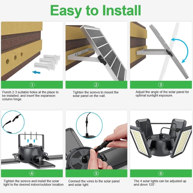 Alt view image 12 of 12 - INXPHY Solar Shed Light, 1200LM 144LED Motion Sensor Pendant Light, 5 Lighting Modes Remote Control 4-Leaf 120° Adjustable, IP65 Waterproof Split Solar Panel for Indoor Outdoor Yard Garage