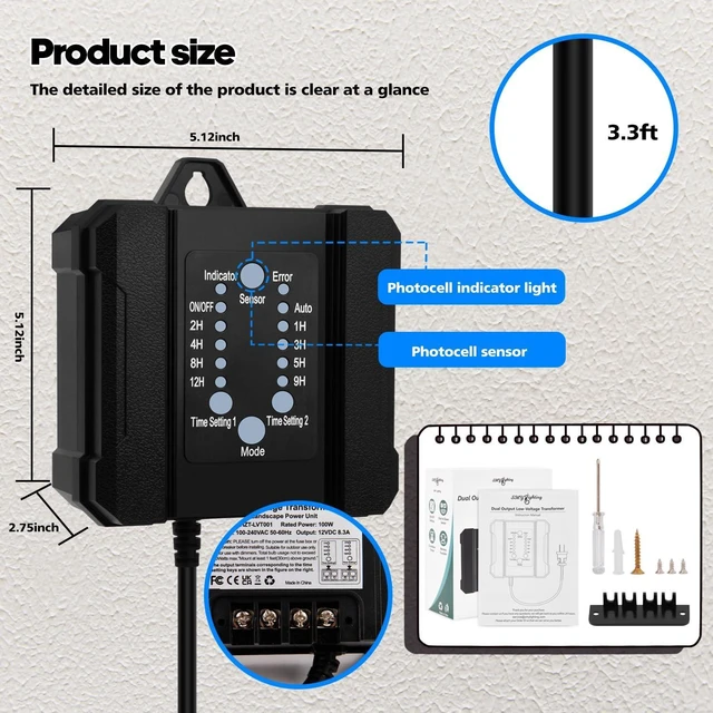 Alt view image 14 of 14 - SMY Lighting 100W Outdoor Low Voltage Transformer with Timer and Photocell Sensor,120V AC to 12V DC Weatherproof for LED Landscape Lighting,Deck Lights,Spotlight, Pathway Light,ETL Listed