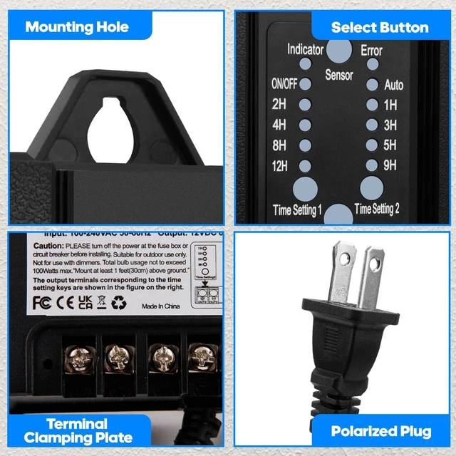 Alt view image 10 of 14 - SMY Lighting 100W Outdoor Low Voltage Transformer with Timer and Photocell Sensor,120V AC to 12V DC Weatherproof for LED Landscape Lighting,Deck Lights,Spotlight, Pathway Light,ETL Listed