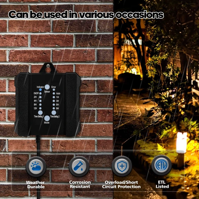 Alt view image 11 of 14 - SMY Lighting 100W Outdoor Low Voltage Transformer with Timer and Photocell Sensor,120V AC to 12V DC Weatherproof for LED Landscape Lighting,Deck Lights,Spotlight, Pathway Light,ETL Listed