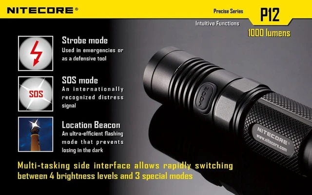 Alt view image 11 of 14 - NITECORE P12 2015 Version 1000 Lumens Precise Tactical Flashlight CREE XM-L2 U2 LED Waterproof Flashlight