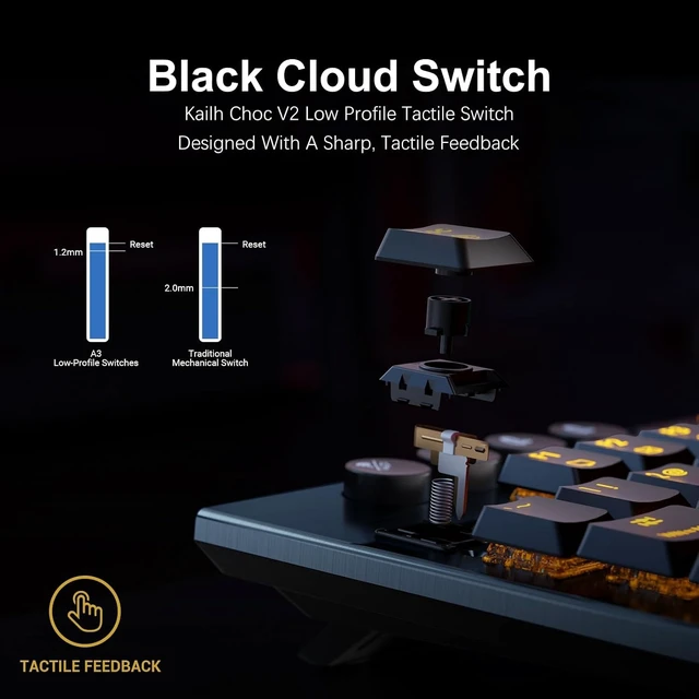 Alt view image 9 of 14 - Hexgears Immersion A3 Low-Profile Wireless Mechanical Keyboard, TKL Hot-Swappable Aluminum Gaming Keyboard, BT5.0/2.4GHz/USB-C Tactile Switches, RGB Backlit, TFT Screen & 5800mAh Battery for Pc/Mac