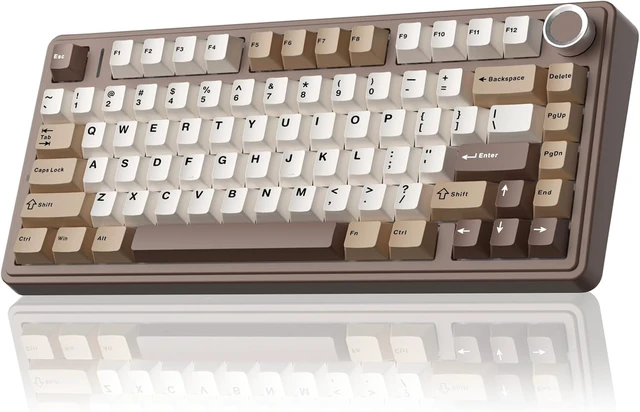 Alt view image 8 of 14 - AULA F75 75% Wireless Mechanical Keyboard, Hot Swappable Creamy Keyboard, Pre-lubed Linear Switches, 2.4GHz/Type-C/BT5.0, RGB Backlit Gaming Keyboards(White&Brown)