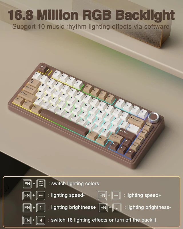 Alt view image 13 of 14 - AULA F75 75% Wireless Mechanical Keyboard, Hot Swappable Creamy Keyboard, Pre-lubed Linear Switches, 2.4GHz/Type-C/BT5.0, RGB Backlit Gaming Keyboards(White&Brown)
