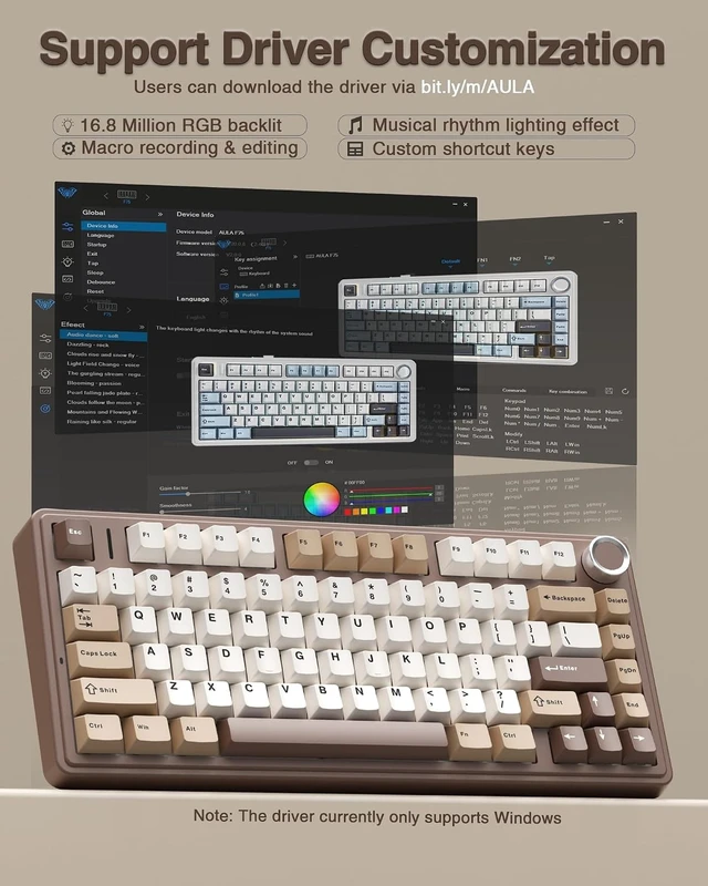 Alt view image 14 of 14 - AULA F75 75% Wireless Mechanical Keyboard, Hot Swappable Creamy Keyboard, Pre-lubed Linear Switches, 2.4GHz/Type-C/BT5.0, RGB Backlit Gaming Keyboards(White&Brown)