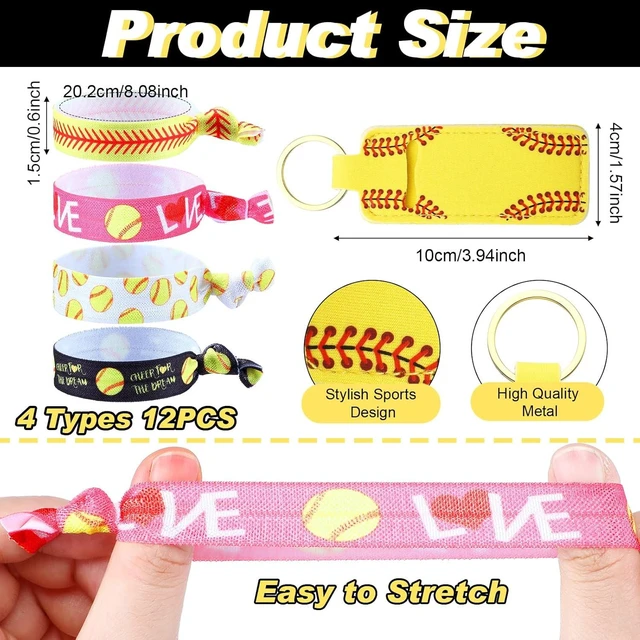 Alt view image 9 of 14 - Nuogo 60 Pcs Softball Gifts for Team Girls Softball Party Favors Include Cosmetic Bag, Keychains, Hair Scrunchies, Hair Ties, Bracelets for Sport Theme Birthday Party Supplies