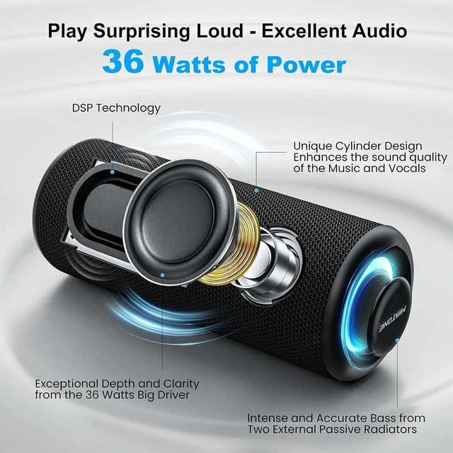 Alt view image 9 of 14 - MIATONE Bluetooth Speakers 36W TWS Portable Speaker with Stereo Sound Bass, Bluetooth 5.3 Wireless USB Type C Outdoor, 5000mAh 24H Playtime IPX7 for Present, Boy Friend Gifts for him (Black)
