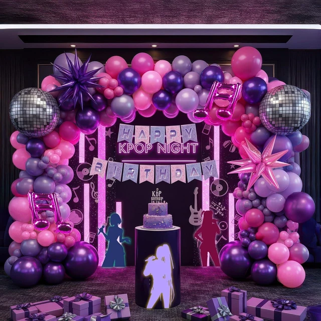 Alt view image 8 of 14 - K-Pop Music themed Birthday Decorations with Hot Pink Metallic Purple Balloon Garland Arch Kit & Disco Notes Star foil Balloons & Banner for Girls fans Birthday Party grad Prom Decorations