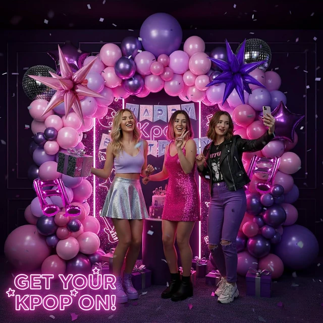 Alt view image 9 of 14 - K-Pop Music themed Birthday Decorations with Hot Pink Metallic Purple Balloon Garland Arch Kit & Disco Notes Star foil Balloons & Banner for Girls fans Birthday Party grad Prom Decorations