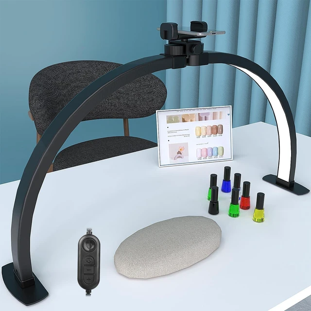 Alt view image 8 of 14 - iVict Half Moon Light for Nail Desk, 29In 40W Nails Tech Light with Phone Stand, 10 Adjustable Brightness, 3 Color Temperature Led Desk lamp for Nail, Tattoos, Eyebrows, Beauty(Black)