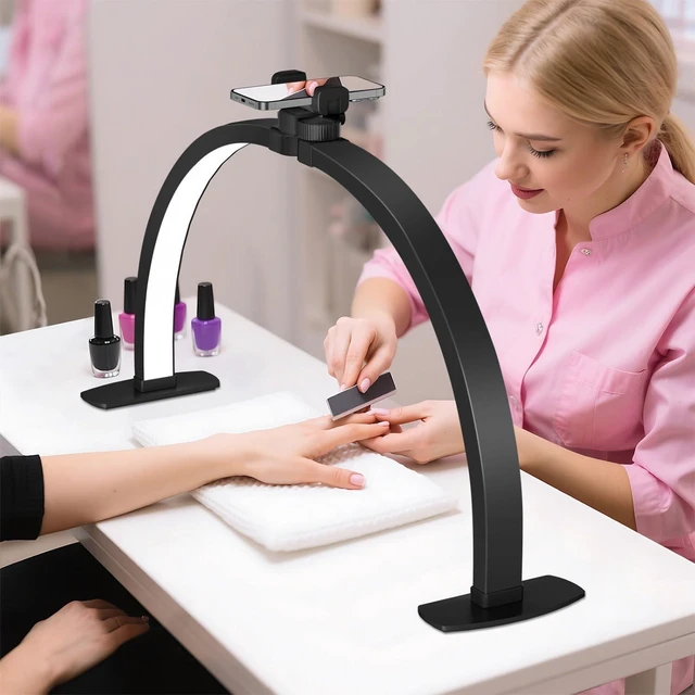 Alt view image 9 of 14 - iVict Half Moon Light for Nail Desk, 29In 40W Nails Tech Light with Phone Stand, 10 Adjustable Brightness, 3 Color Temperature Led Desk lamp for Nail, Tattoos, Eyebrows, Beauty(Black)
