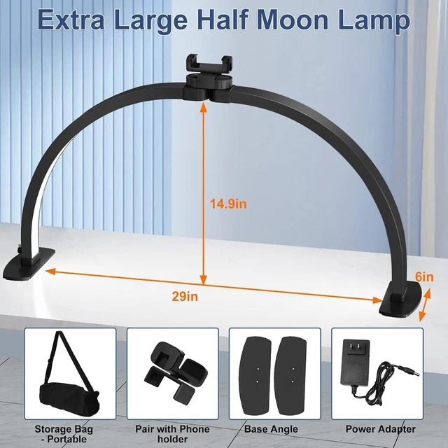 Alt view image 11 of 14 - iVict Half Moon Light for Nail Desk, 29In 40W Nails Tech Light with Phone Stand, 10 Adjustable Brightness, 3 Color Temperature Led Desk lamp for Nail, Tattoos, Eyebrows, Beauty(Black)