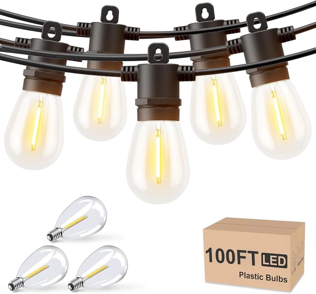 Alt view image 8 of 14 - Svater Outdoor String Lights 100 FT, Patio for Outside with Shatterproof S14 Bulbs, Waterproof LED Hanging Light for Cafe Backyard Bistro Party, Warm White