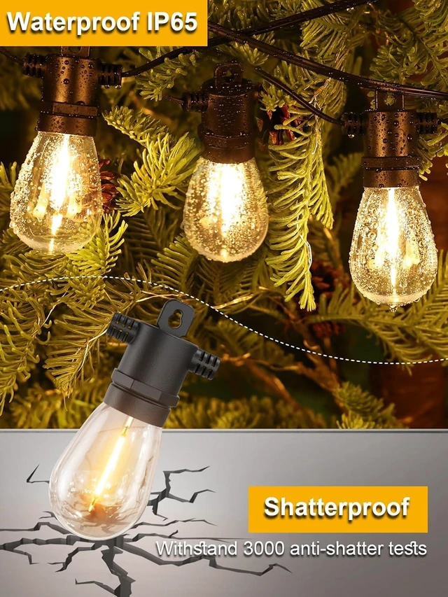 Alt view image 9 of 14 - Svater Outdoor String Lights 100 FT, Patio for Outside with Shatterproof S14 Bulbs, Waterproof LED Hanging Light for Cafe Backyard Bistro Party, Warm White