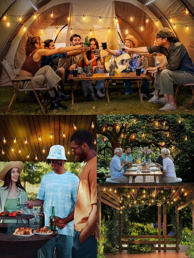 Alt view image 11 of 14 - Svater Outdoor String Lights 100 FT, Patio for Outside with Shatterproof S14 Bulbs, Waterproof LED Hanging Light for Cafe Backyard Bistro Party, Warm White