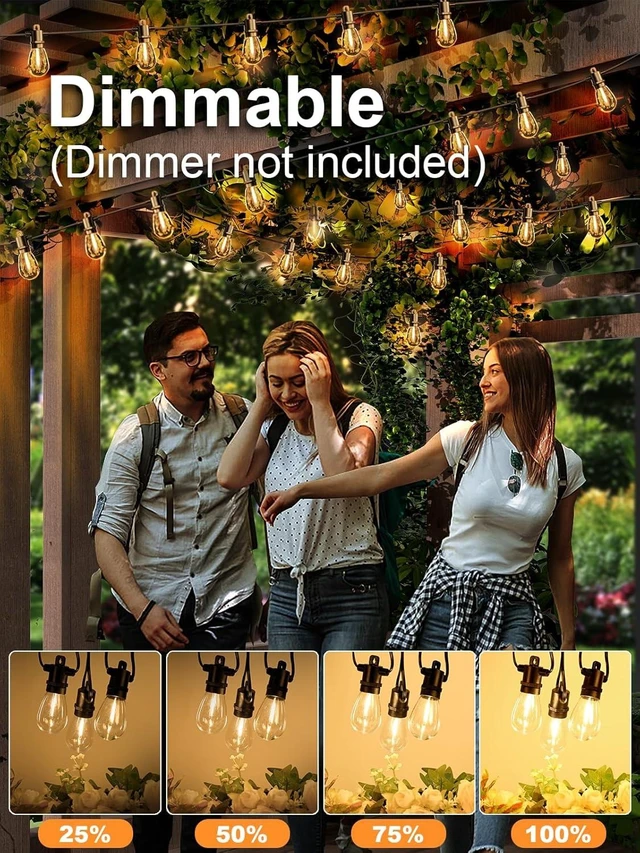 Alt view image 12 of 14 - Svater Outdoor String Lights 100 FT, Patio for Outside with Shatterproof S14 Bulbs, Waterproof LED Hanging Light for Cafe Backyard Bistro Party, Warm White