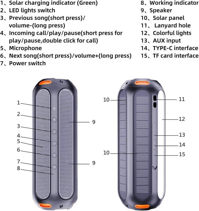 Alt view image 14 of 14 - Magnetic Bluetooth Speaker, Golf Speaker with Solar Charging 30H Playtime, 7 Colorful Flashing Lights Outdoor Waterproof Portable Wireless, for Golf Cart Gifts Hiking Camping
