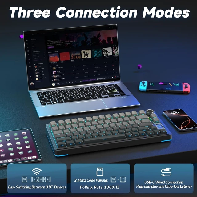 Alt view image 11 of 14 - AULA S75 PRO Wireless Mechanical Keyboard with Screen&Knob, Tri-Mode Hot Swappable Gaming Keyboard 75%, Pre-lubed Switches, RGB Backlit, Side Printed PBT Keycaps, Creamy Sounding Computer Keyboards