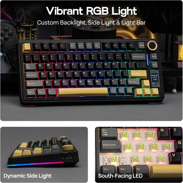 Alt view image 11 of 14 - EPOMAKER X Aula EA75 MAX Wireless Gaming Keyboard with Screen & Knob, 5000mAh, Hot-Swap, Lubed Switches, RGB Backlit, Creamy Gasket, 75% Mechanical Keyboard (Black, Reaper Switch)