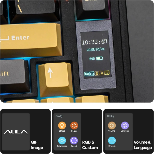 Alt view image 10 of 14 - EPOMAKER X Aula EA75 MAX Wireless Gaming Keyboard with Screen & Knob, 5000mAh, Hot-Swap, Lubed Switches, RGB Backlit, Creamy Gasket, 75% Mechanical Keyboard (Black, Reaper Switch)