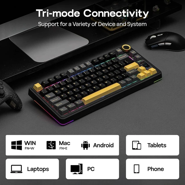 Alt view image 13 of 14 - EPOMAKER X Aula EA75 MAX Wireless Gaming Keyboard with Screen & Knob, 5000mAh, Hot-Swap, Lubed Switches, RGB Backlit, Creamy Gasket, 75% Mechanical Keyboard (Black, Reaper Switch)
