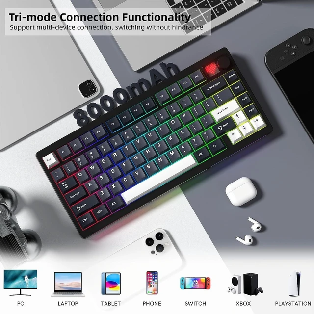 Alt view image 11 of 14 - Womier 75% Wireless Mechanical Gaming Keyboard with Knob & Display, Bluetooth 5.0/2.4GHz/USB C Thocky Creamy Keyboard for PC Computer, 8000mAh Battery Hot Swappable Key Board for Win/Mac (MT75-Grey)