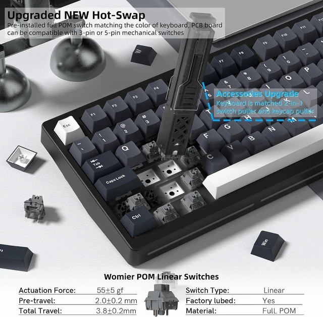 Alt view image 12 of 14 - Womier 75% Wireless Mechanical Gaming Keyboard with Knob & Display, Bluetooth 5.0/2.4GHz/USB C Thocky Creamy Keyboard for PC Computer, 8000mAh Battery Hot Swappable Key Board for Win/Mac (MT75-Grey)