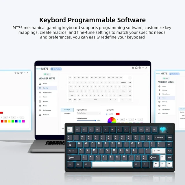 Alt view image 13 of 14 - Womier 75% Wireless Mechanical Gaming Keyboard with Knob & Display, Bluetooth 5.0/2.4GHz/USB C Thocky Creamy Keyboard for PC Computer, 8000mAh Battery Hot Swappable Key Board for Win/Mac (MT75-Grey)