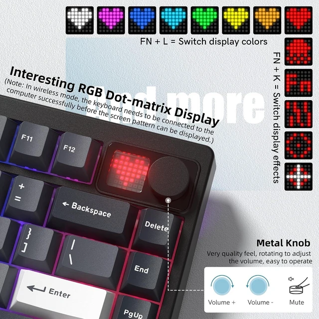 Alt view image 10 of 14 - Womier 75% Wireless Mechanical Gaming Keyboard with Knob & Display, Bluetooth 5.0/2.4GHz/USB C Thocky Creamy Keyboard for PC Computer, 8000mAh Battery Hot Swappable Key Board for Win/Mac (MT75-Grey)
