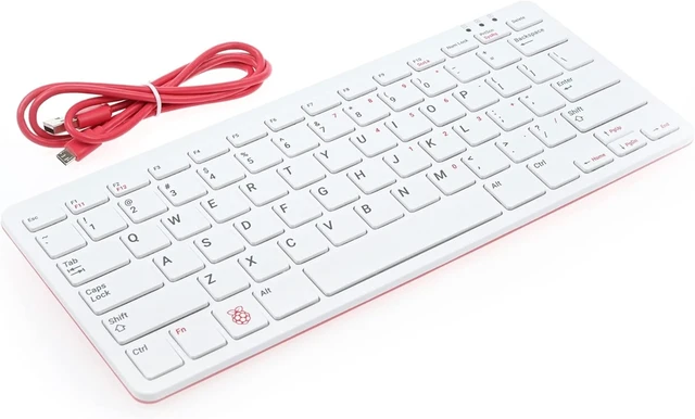 Alt view image 7 of 10 - Official Raspberry Pi Keyboard and Mouse Combo + a Logo Sticker (White/Red)