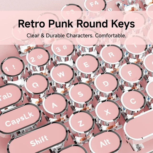 Alt view image 12 of 14 - EWEADN TK100 Typewriter Keyboard Wired Mechanical Keyboard, 104 Keys Aesthetic Typewriter Keyboards with White Backlit, Anti-Ghosting, Blue Switch Wired Cute Keyboards-Pink