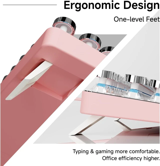 Alt view image 14 of 14 - EWEADN TK100 Typewriter Keyboard Wired Mechanical Keyboard, 104 Keys Aesthetic Typewriter Keyboards with White Backlit, Anti-Ghosting, Blue Switch Wired Cute Keyboards-Pink