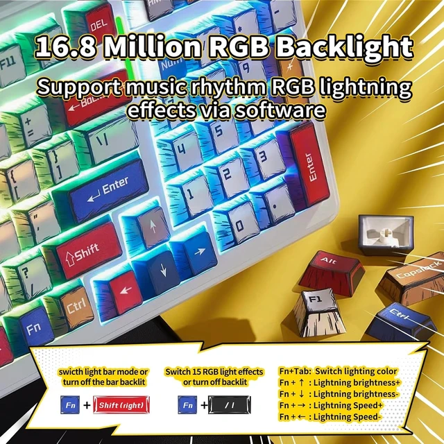 Alt view image 11 of 14 - Aula F99 Mechanical Gaming Keyboard, Wireless Creamy Keyboard Hot Swappable Custom Bluetooth Computer Keyboards, Tri-Mode BT5.0/2.4GHz/USB-C, Pre-lubed Linear Switches, RGB Backlit, Gasket Structure