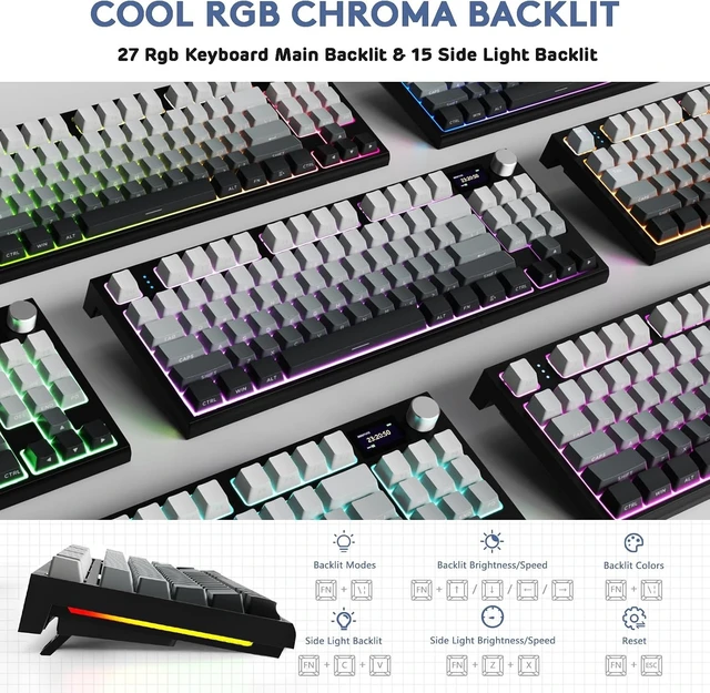 Alt view image 13 of 14 - ATTACK SHARK K86 RGB 75% Wireless Gasket Mechanical Keyboard,3-Mode Bluetooth5.0/2.4G/USB-C Hot Swappable Gaming Keyboard Side Print Keycaps,4000 mAH Battery Knob&Display,Linear Switches-Moonlight