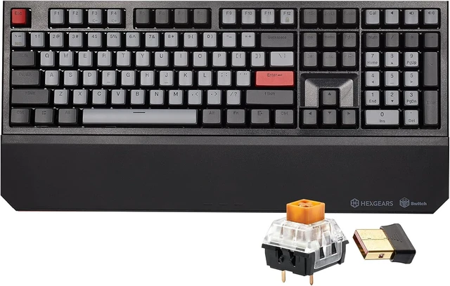 Alt view image 8 of 14 - Hexgears X5 Wireless Mechanical Keyboard, Dual-Mode 2.4G/USB-C Ergonomic Full Size 108 Keys Keyboard, Kailh Box 3.0 Tactile Switch, N-Key Rollover, Backlit Gaming Keyboards with Wrist Rest (Dark)
