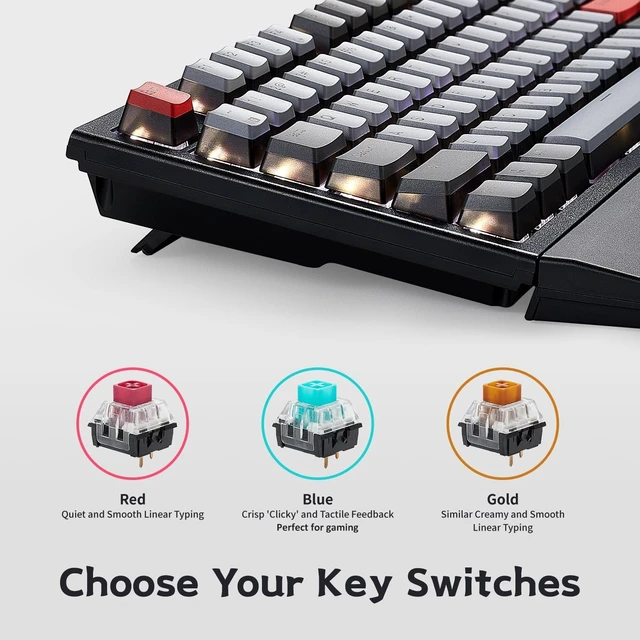 Alt view image 11 of 14 - Hexgears X5 Wireless Mechanical Keyboard, Dual-Mode 2.4G/USB-C Ergonomic Full Size 108 Keys Keyboard, Kailh Box 3.0 Tactile Switch, N-Key Rollover, Backlit Gaming Keyboards with Wrist Rest (Dark)