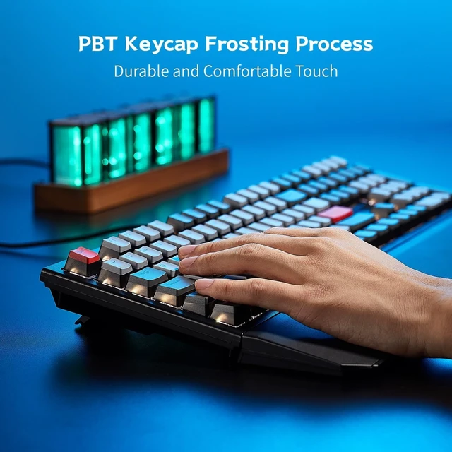 Alt view image 12 of 14 - Hexgears X5 Wireless Mechanical Keyboard, Dual-Mode 2.4G/USB-C Ergonomic Full Size 108 Keys Keyboard, Kailh Box 3.0 Tactile Switch, N-Key Rollover, Backlit Gaming Keyboards with Wrist Rest (Dark)