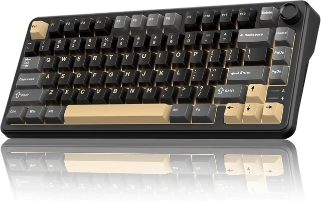 Alt view image 8 of 14 - RedThunder K75 Wireless Mechanical Keyboard, CNC Knob, Tri-Mode BT5.0/2.4GHz/USB-C Hot Swappable Custom, Pre-lubed Linear Coconut Switches, Gasket Structure, RGB Gaming Keyboard, Black-Gold