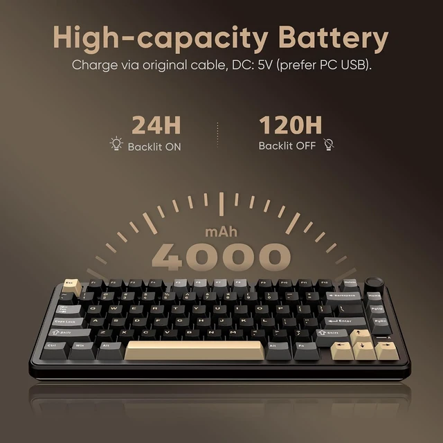 Alt view image 14 of 14 - RedThunder K75 Wireless Mechanical Keyboard, CNC Knob, Tri-Mode BT5.0/2.4GHz/USB-C Hot Swappable Custom, Pre-lubed Linear Coconut Switches, Gasket Structure, RGB Gaming Keyboard, Black-Gold