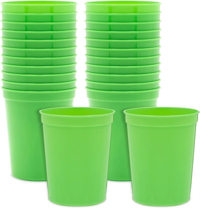 Alt view image 7 of 12 - BLUE PANDA 16 Oz Lime Green Stadium Cups - Plastic Cups Reusable & Dishwasher Safe - Party Favor Tumblers & Green Plastic Cup - 24 Count