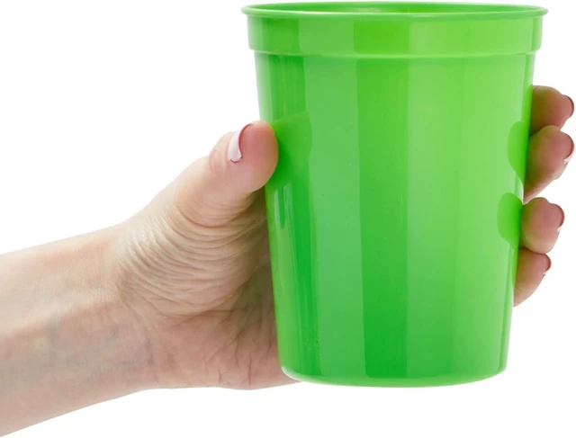 Alt view image 9 of 12 - BLUE PANDA 16 Oz Lime Green Stadium Cups - Plastic Cups Reusable & Dishwasher Safe - Party Favor Tumblers & Green Plastic Cup - 24 Count