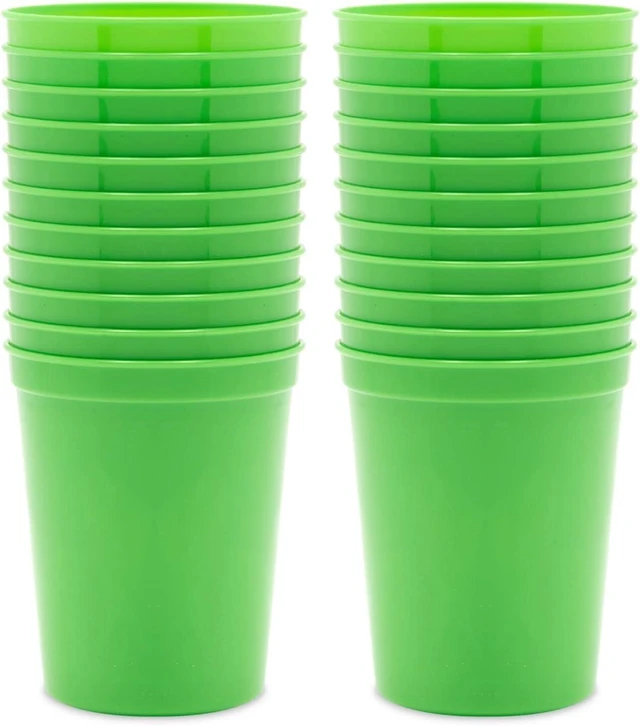Alt view image 11 of 12 - BLUE PANDA 16 Oz Lime Green Stadium Cups - Plastic Cups Reusable & Dishwasher Safe - Party Favor Tumblers & Green Plastic Cup - 24 Count