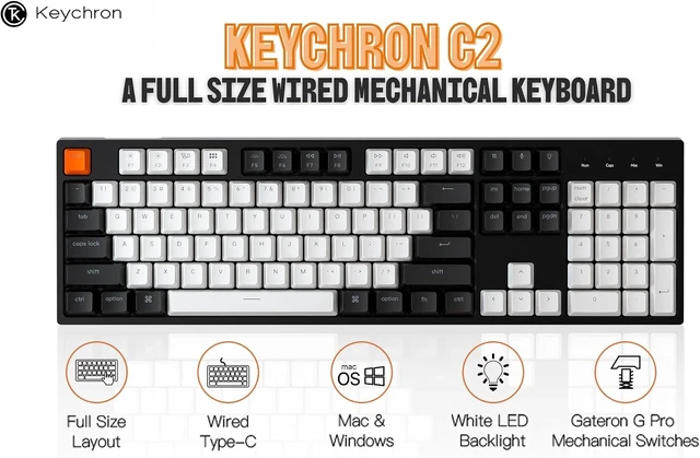 Alt view image 13 of 14 - Keychron C2 Wired Full-Size Keyboard, Brown Switch, White Backlit