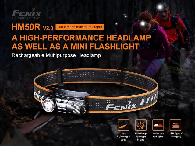 Alt view image 10 of 14 - Fenix HM50R v2.0 Headlamp, 700 Lumen USB-C Rechargeable Lightweight with White/Red Light, with Lumentac Organizer