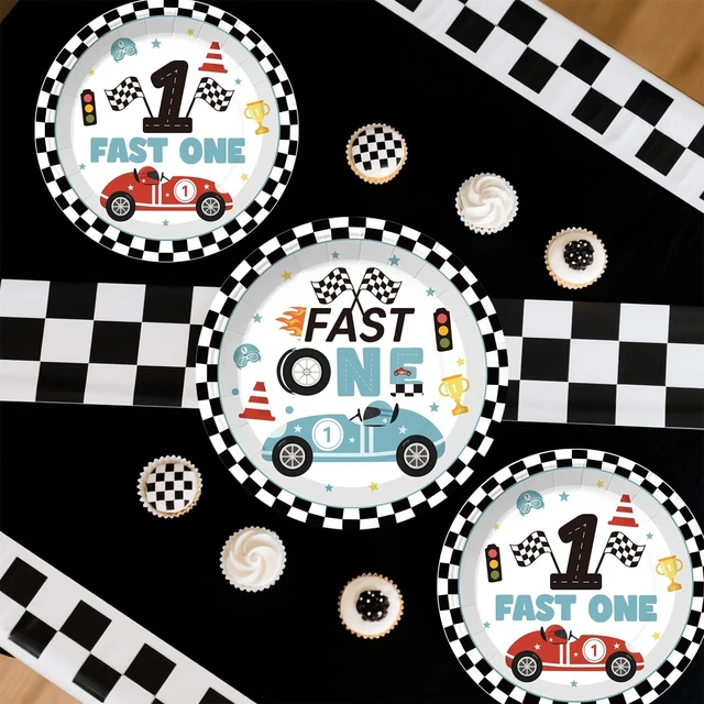 Alt view image 12 of 14 - Xynic 160pcs Fast One Birthday Decorations For Boys Tableware Complete Party Set, Fast One Birthday Decorations, Blue Race Car & Car Theme 1st Party Supplies Boy, Serves 20 Guests