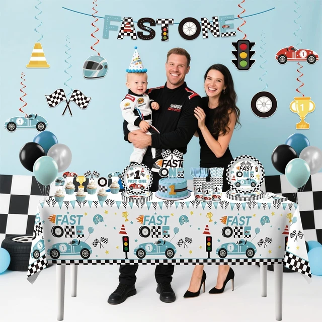 Alt view image 14 of 14 - Xynic 160pcs Fast One Birthday Decorations For Boys Tableware Complete Party Set, Fast One Birthday Decorations, Blue Race Car & Car Theme 1st Party Supplies Boy, Serves 20 Guests