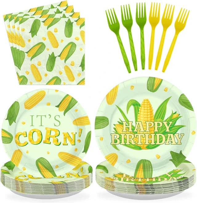 Alt view image 8 of 14 - 96 Pcs Cute Corn Birthday Party Decorations Vegetable Party Decorations Plates and Napkins Yellow Glitter Tableware Favors for Baby Shower Boys Girls Happy Birthday Party Supplies, Serves 24