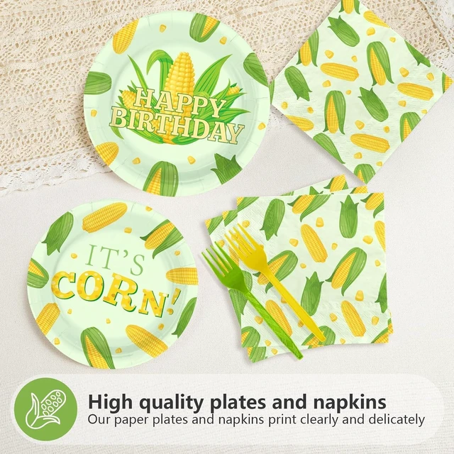 Alt view image 10 of 14 - 96 Pcs Cute Corn Birthday Party Decorations Vegetable Party Decorations Plates and Napkins Yellow Glitter Tableware Favors for Baby Shower Boys Girls Happy Birthday Party Supplies, Serves 24
