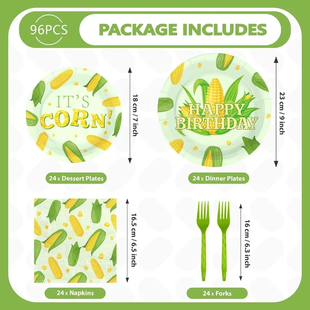 Alt view image 12 of 14 - 96 Pcs Cute Corn Birthday Party Decorations Vegetable Party Decorations Plates and Napkins Yellow Glitter Tableware Favors for Baby Shower Boys Girls Happy Birthday Party Supplies, Serves 24